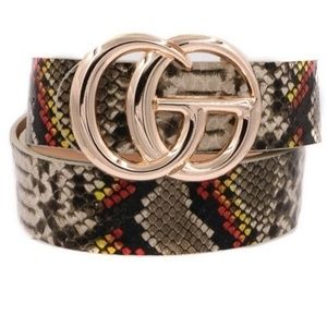Double semicircle buckle Faux snake leather belt